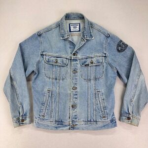 VTG 90s Lee Jean Jacket Mens Medium Faded Lightwas Denim‎ Trucker Jazz Festival
